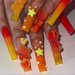Candy,Star,& Bear 3D Design Press On Nails 24pcs